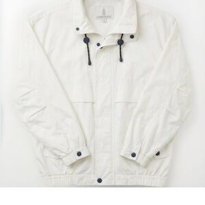 London Fog White Men’s Windbreaker Jacket with Navy Accents